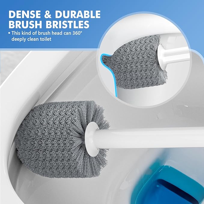 Toilet Plunger and Brush with Holder, Bowl Brush and Heavy Duty Toilet Plunger Set with Ventilated Holder, 2-in-1 Toilet Brush and Plunger Combo for 5.3-inch Toilet Drain New Pack (White, 1)