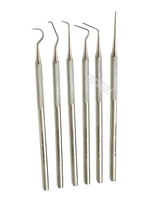 Premium Set of 12 Stainless Steel Precision Micro Probe Set Combo-Straight, Single, Short Double, Long Double, Triple and Hook Tips -Pick Tool Set 5.5"(14CM) (Set of 6 Each)