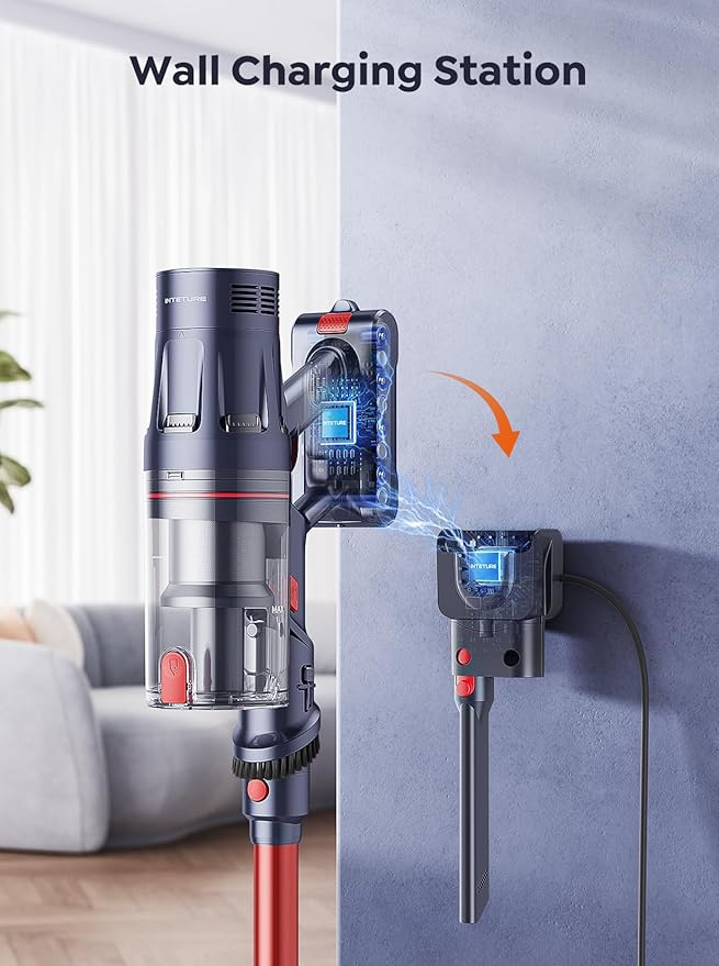 INTETURE Cordless Vacuum Cleaner, 600W 50Kpa 65Mins Vacuum Cleaners for Home, Self-Standing Stick Vacuum with Touch Screen & Wall Charging Station for Hard Floor Carpet Pet