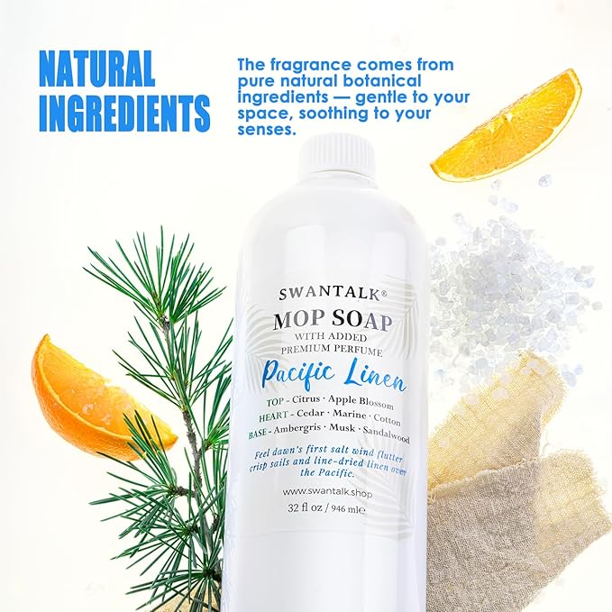 Mop Soap with Long Lasting Premium Perfume, 4X Concentrated Floor Cleaner, Multi Surface Solution for Hardwood, Tile, LVP, Laminate, Pet Friendly, 32 fl oz (Pacific Linen)
