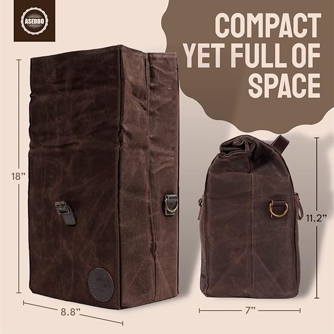 ASEBBO Insulated Lunch Bag 10L Sturdy Waxed Canvas Lunch Box for Men and Women, Leakproof Insulated Cooler Bag for Work Picnic Hiking, Lunchbox for Adults with Shoulder Strap (Brown)