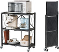 BRIAN & DANY 3-Tier Foldable Storage Shelves with Wheels, No Assembly Folding Shelf Metal Rack, Shelving Unit for Kitchen, Garage, Black