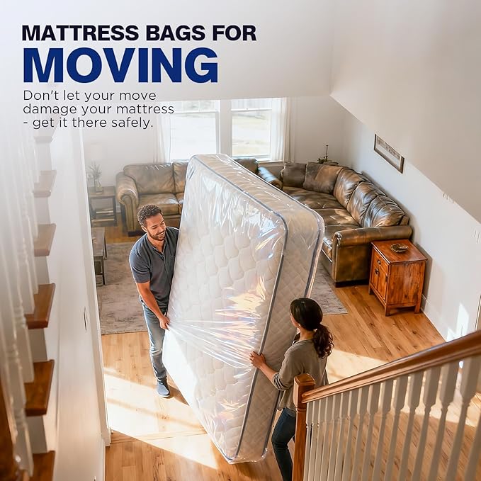 2 Pack Mattress Bags for Moving & Storage - 107" x 78" x 14'' for King / Queen Size, Waterproof & Tear-Resistant, 2.0 MIL Heavy Duty Mattress Cover Moving Supplies