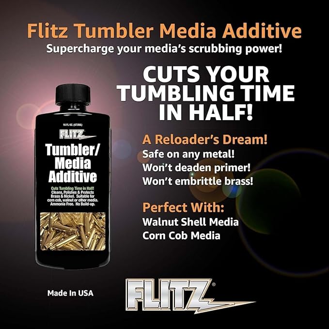 FLITZ Tumbler Media Additive - 1 Gallon Bottle of USA-Made Brass Cleaner Reloading Liquid for Ammo, Copper, & All Metals - Ammonia-Free Tumbling Polish to Remove Oxidation, Powder Residue (1 Pack)