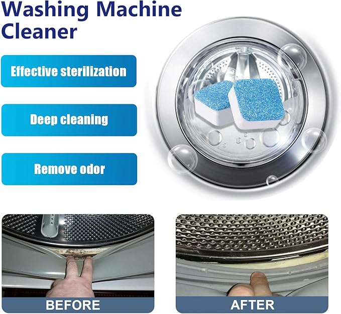 Washing Machine Cleaner, Washing Machine Cleaner Descaler 12Pack,Deep Clean and Descaling for HE Front and Top Loaders Washer - High-Efficiency Tablets for a Fresh, Spotless Laundry