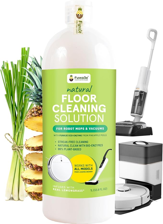 Fuwa3e Natural Floor Cleaning Solution, Compatible with Tineco, Roborock and More, Fermented from Pineapple Peels, Lemongrass Scented, Safe for Hardwood, Laminate, Vinyl, 33.8 oz