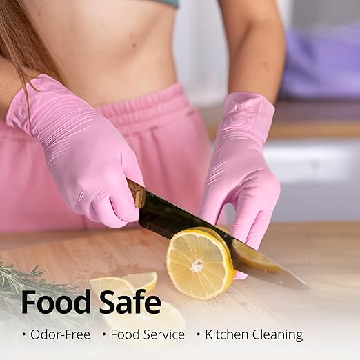Pink Nitrile Gloves, 3-mil, Industrial Gloves Disposable Latex Free, for Cleaning & Esthetician, Rubber Powder-Free, 100-ct Box (X-Large)