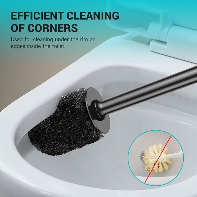 Toilet Brush and Holder, 2 Pack Toilet Bowl Brush with Long Handle, Easy to Hide, Drip-Proof, Easy to Assemble, Deep Cleaning Black