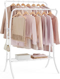 SONGMICS Clothes Rack,Clothing Rack with Shelves,Garment Racks Heavy Duty,Double Rod Clothes Rack with 6 Hooks, Clothes Storage and Display,for Living Room,Bedroom, Cloud White UHSR109W01