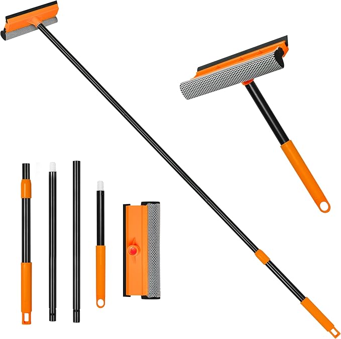JEHONN Window Squeegee for Home Cleaning, 2-in-1 Car Windshield Washer Kit with Extension Pole 54.5 inches, Extendable Shower Glass Cleaner Tool for Mirror Auto Truck (Long & Short Handle Included)
