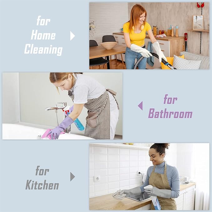 Cleanbear Reusable Dish Washing Rubber Glove Set of 3, Household Cleaning Gloves for Washing