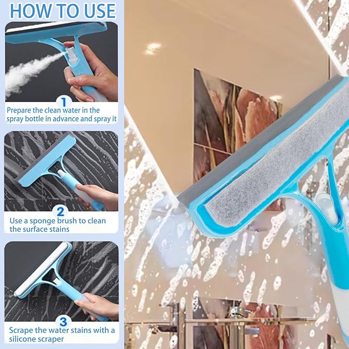 3 in 1 Spray Squeegee, Window Squeegee with Sprayer, Spray WindowSqueegee Cleaner with Spray Bottle for Car, Home, Kitchen Windows