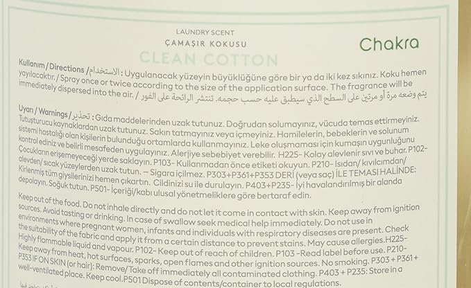 Chakra Freshener Fabric Spray - Long-Lasting Multi-Purpose Laundry Scent for Bedding, Clothes & Home Fabric Deodorizer, Luxury Room Deodorizer, Linen Spray w/Trigger, 33.8 fl oz, Clean Cotton
