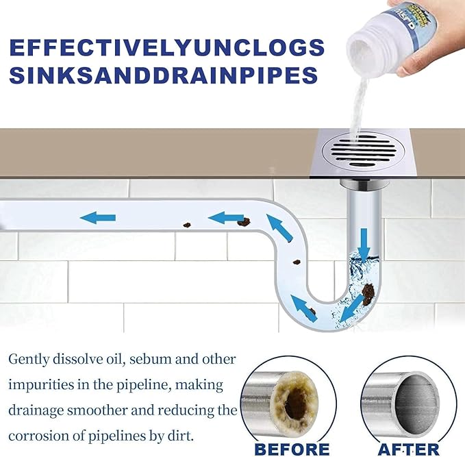 Sink and Drain Cleaner Powder, Pipeline Dredging Agent, Kitchen Unblocker, Powder for Kitchen Toilet for Kitchen Bathroom Pipes Floor Drains, Drain Clog Remover for Routine Home Plumbing Maintenance