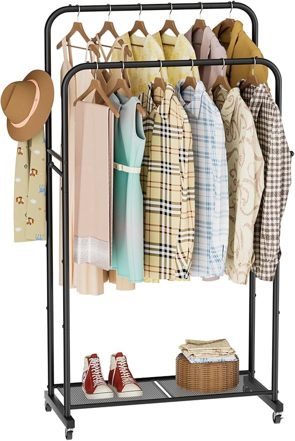 Golpart Clothes Garment Coat Rack Drying Clothing Racks Metal Freestanding for Hanging Clothes Portable Closet for Laundry Bedroom Black