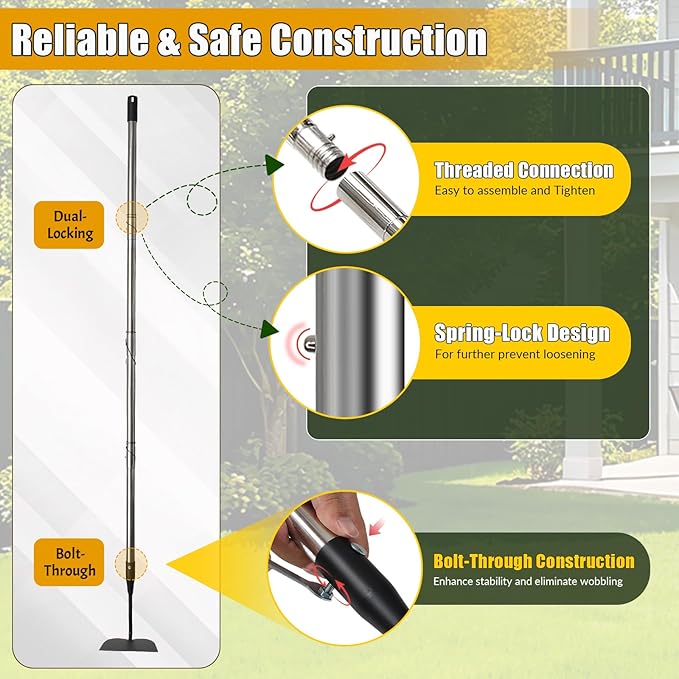Garden Hoe Tool, 80 Inches Stainless Steel Long Handle Hoe Garden Tool, Garden Hoe for Weeding with 7-inch Wide Welded Blade, Garden Hoes for Weeding, Cultivating, Digging, Loosening, and Planting