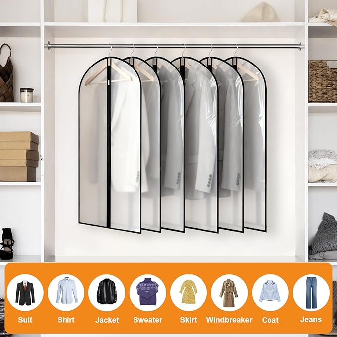 6 Pack Garment Bags 60 * 100cm, 40in PEVA Translucent Garment Covers, Suit Storage Bags, Dress Organizer Bags Used To Protect Shirts, Winter Coats, Jackets