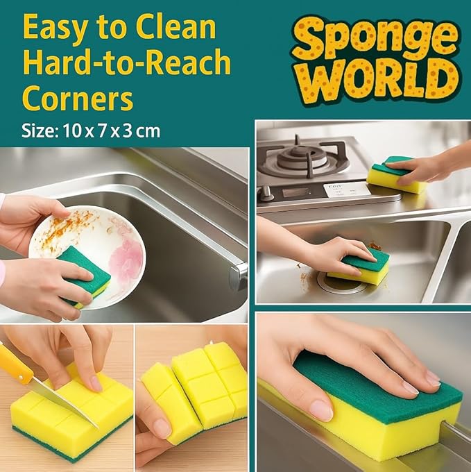 Dish Sponge, Non Scratch Sponges, Heavy Duty Scrub Sponge 24 Pack, Kitchen Scrub Sponges, 2.8x4 inch, Pads for Dishes, for Use Everyday for Tough Messes dualsided SPONGE WORLD