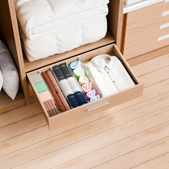 Yieach 4 Pack 3.2 Inch Shallow Acrylic Drawer Dividers for Clothes,Expandable Deep Dresser Dividers From 15 to 21'',Adjustable Drawer Separators for Dresser,Nursery and Baby Clothing,Sock,Underwear