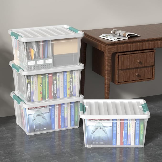 6-Pack Clear Plastic Storage Bins with Lids, 35 Quart Latch Storage Box