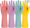 4 Pairs Rubber Kitchen Dishwashing Gloves - Colorful Reusable Household Cleaning Gloves Outdoor Chores for Women & Men (Medium)