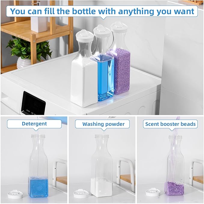 Laundry Detergent Dispenser,54oz Fabric Softener Dispenser,Plastic Liquid Laundry Detergent Container,Laundry Detergent Organizer for Laundry Room Organization with 4 Labels,White