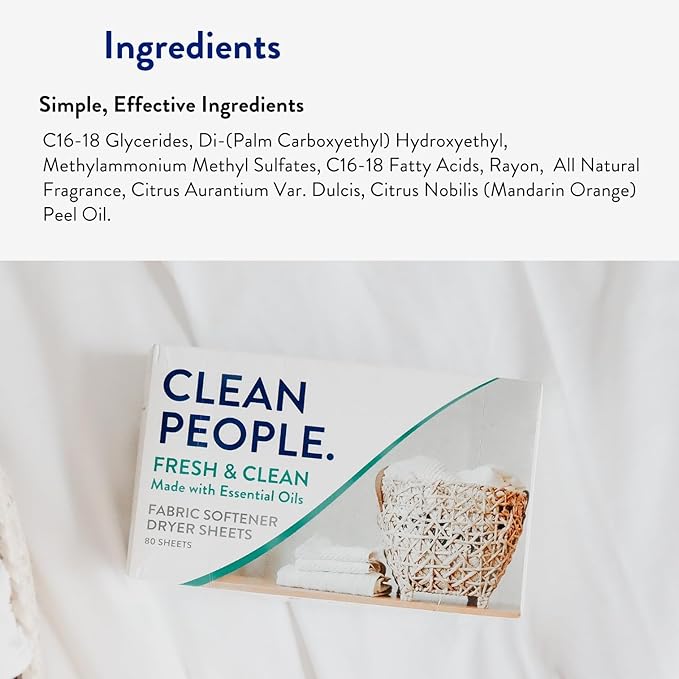 The Clean People Fabric Softener Sheets - Dryer Sheets - Softens & Removes Static Cling - Vegan Laundry Softener With Essential Oils - Fresh Scent, 240 Pack