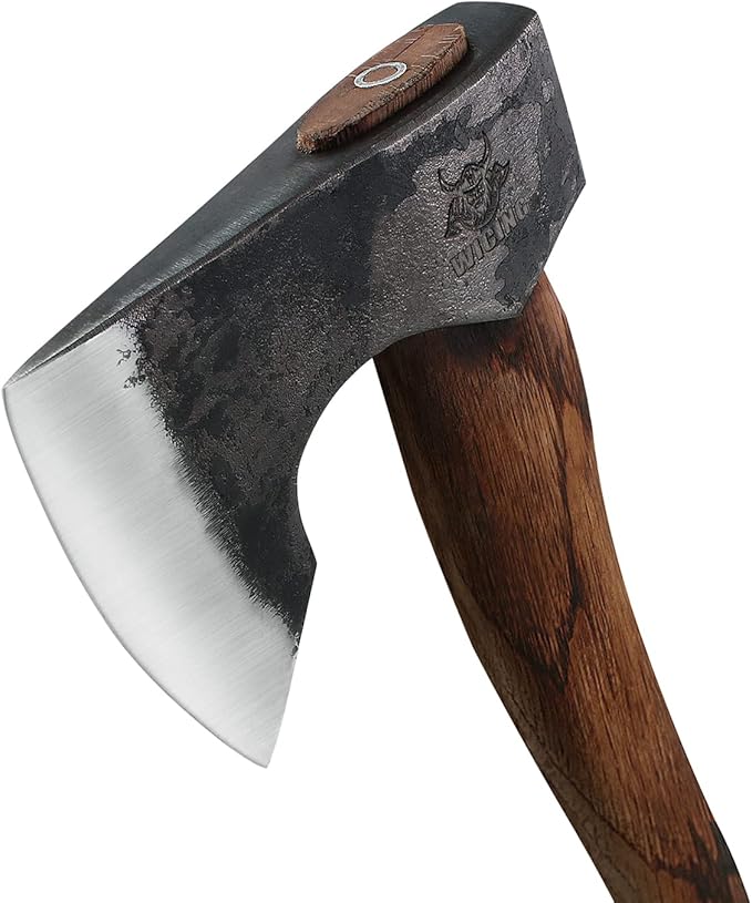 13.5 Inch Hatchet, Camping Axes and Hatchets 1065 Carbon Steel and Beech Handle, with Leather Sheath