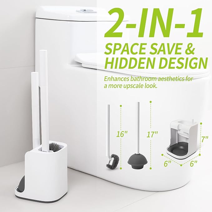 Toilet Brush and Plunger Set Hidden, S-Shaped Toilet Brush Plunger Combo 2 Pack, Perfect for Homes, Apartments & Bathrooms