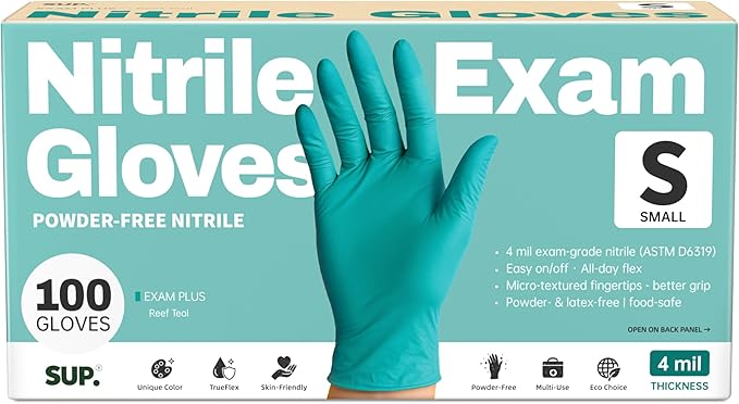 SUP Powder-Free Nitrile Gloves, 100 Count Food Safe Latex-Free Disposable Gloves for Medical Cooking Cleaning Food Prep, Teal