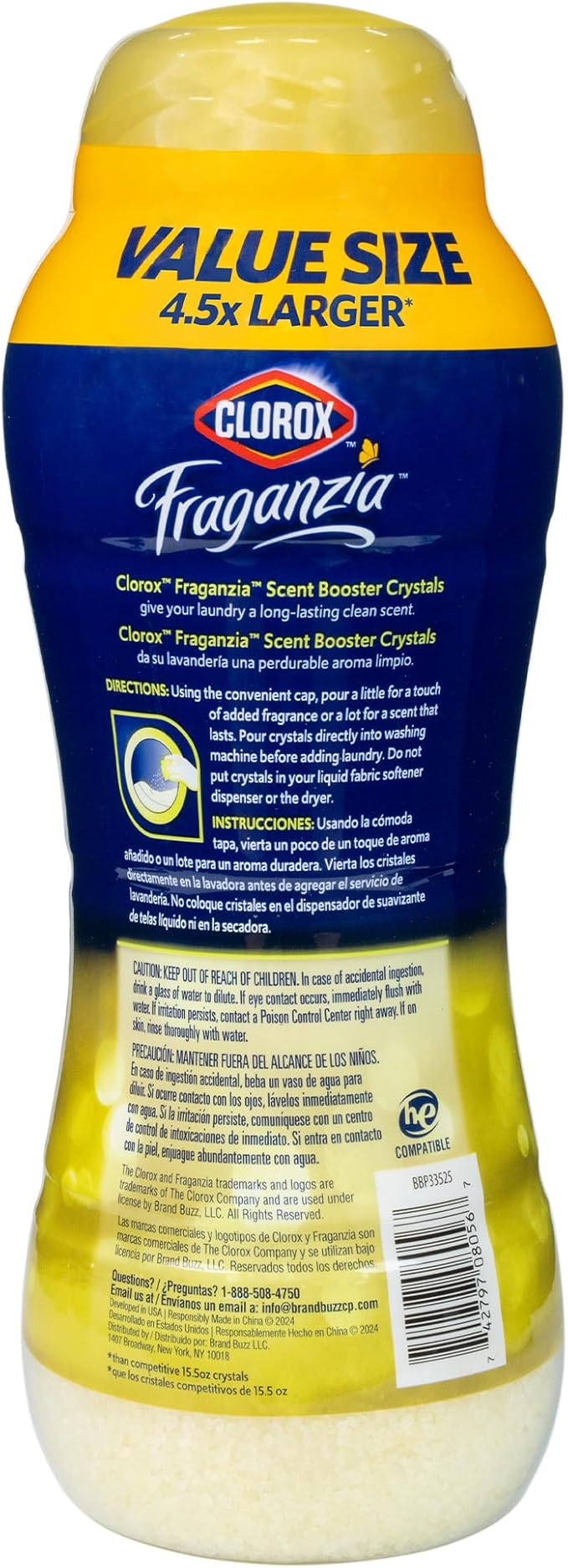 Clorox Fraganzia Laundry Scent Booster Crystals, In-Wash Fragrance Beads for Fresh-Smelling Clothes & Linens, Safe for All Fabrics & Colors, Easy-Pour Bottle, Citrus Blossom Scent, 70 Oz