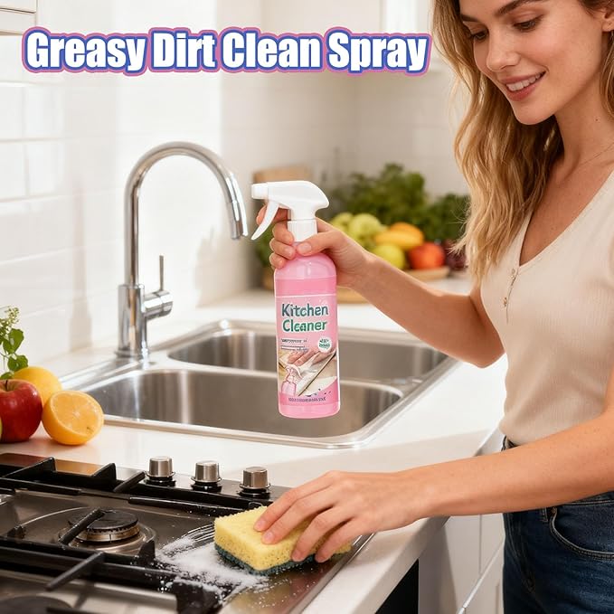 Kitchen Cleaner Spray, No-Scrub Cleaning Power, 7.5x4.7x17cm, Dirt Clean Spray, All Purpose Stain Removal, Efficient Grime Elimination, For Counter Cabinet Barbeque