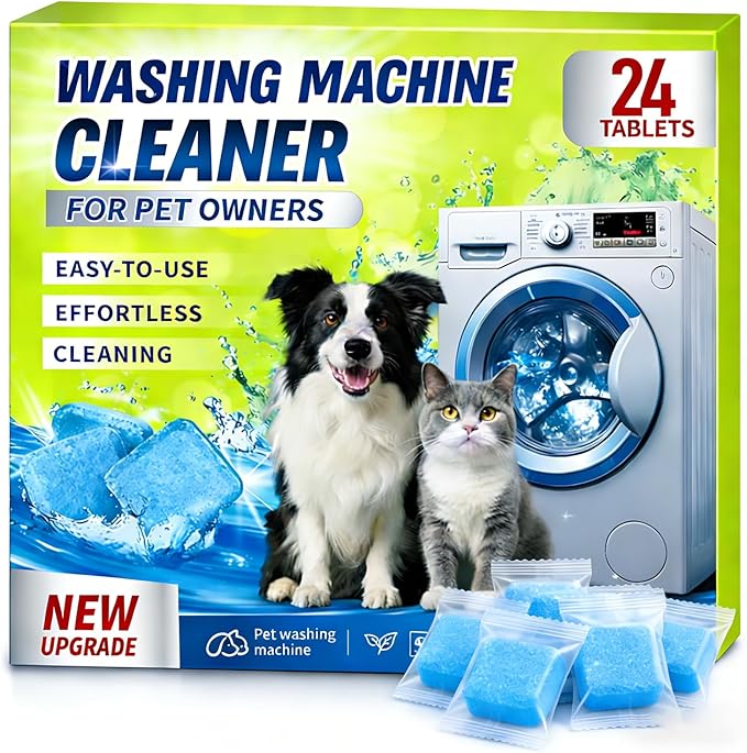 Enzyme Washing Machine Cleaner Tablets for Pet Owners, Protease Washer Cleaner Pet Odor Remover, Deep Clean Washing Machine Pet Hair Remover for Laundry - Safe for HE, Front & Top Load (24 Count)