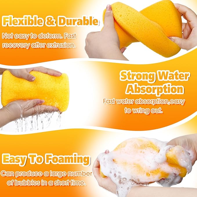 Tioncy 24 Pcs Large Sponges Bulk 7.5 x 5.5 x 1.9 Inch Grouting Car Wash Foam Cleaning and Washing Sponge Commercial Foam Large All Purpose for Cleaning Dishes Car Tile Bike (Yellow)