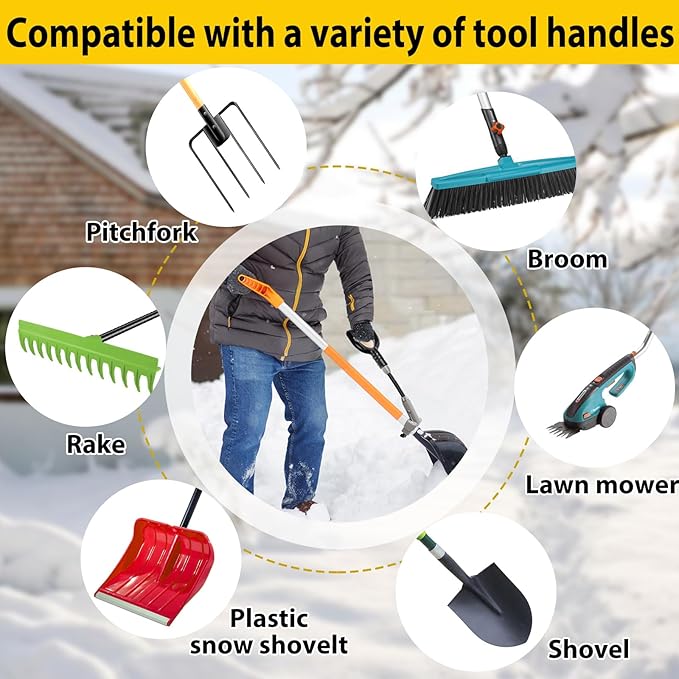 Universal Snow Shovel Handle, Back Saver Handle Attachment for Snow Shovel, Ergonomic Elasticity Handle Extension Universal Fit for Shovels Rakes, Weed Eater, String Trimmer, Gardening Tools