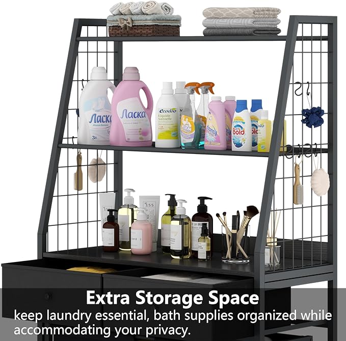 STIKELY Laundry Hamper Laundry Basket with 3 Section Pull-Out Rolling Bags & 2-Tier Storage Shelf, Laundry Sorter for Organization and Storage with 2 Drawers for Laundry Room, Bathroom