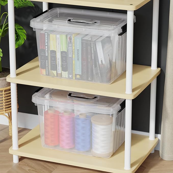 Cand 20 quart clear latching tote, 4 packs plastic storage boxes for organising