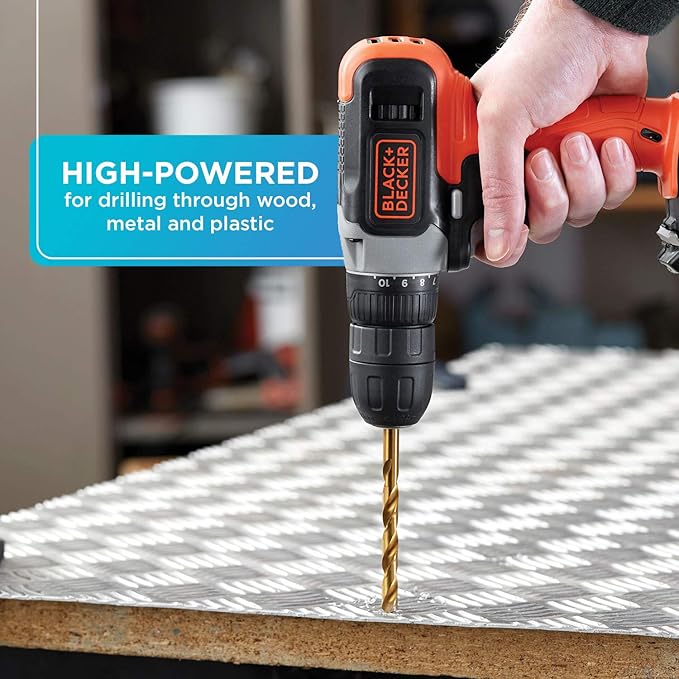 BLACK+DECKER 20V MAX Cordless Drill Kit with ‎Battery, Charger, Includes Double Sided Drill Bit (BCD702C1)