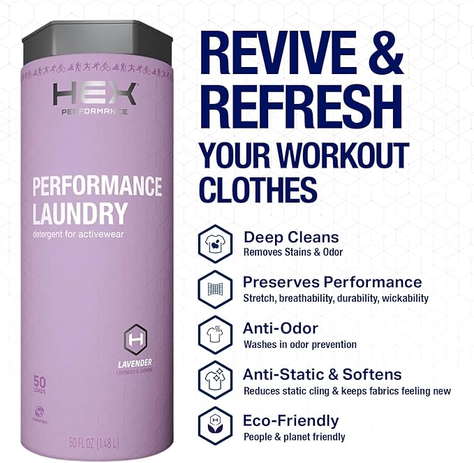 HEX Performance Laundry Detergent, Lavender, 100 Loads (Pack of 2) - Designed for Activewear, Eco-Friendly, Concentrated Formula