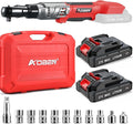 AOBEN 21V 3/8" Cordless Ratchet Wrench Kit-74 Ft-lbs Brushless Electric Power Ratchet with Variable Speed, 2X2000mAh Lithium-Ion Battery, Charger, 8 Sockets, 1/4" & 1/2" Adaptors, 3" Extension Bar