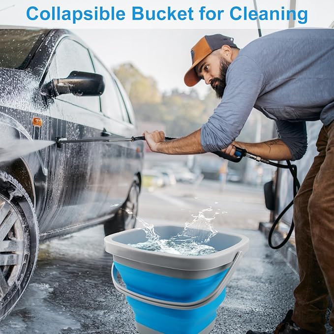 2.6 Gallon Collapsible Mop Bucket with Handle for Household Cleaning, Portable Silicone Ice Bucket for Outdoor Camping Fishing Car Washing, Square Plastic Wash Basin Tub for Bathroom Cleaning Supplies