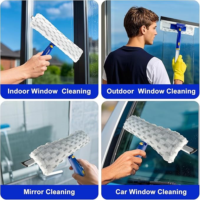 ITTAHO 86.6" Window Squeegee Cleaner,2 in 1 Window Cleaning Tool Kit,Shower Squeegee with Extension Pole，Glass Cleaning Tools for Shower Glass,Indoor/Outdoor High Window Cleaning-Two Pads