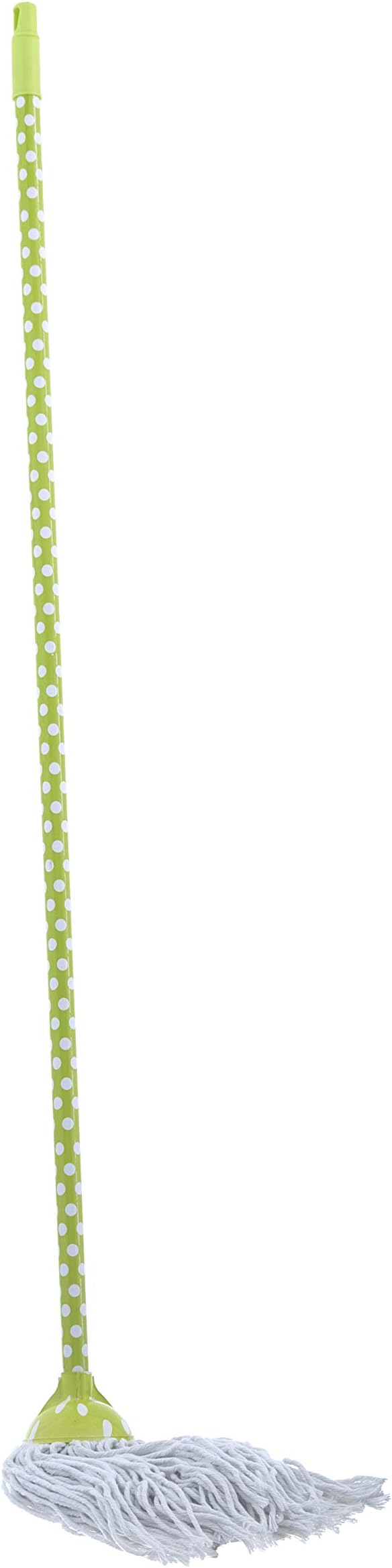 Superio Cotton Mop and Broom Set, Light Green Polka Dot Print Design, Superior Cleaning Tools Broom and String Mop.
