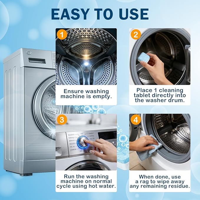 24 Pack Washing Machine Descaler Cleaner Tablets, Front Top Load Washer Descaler Septic Safe, Deep Clean Removes Limescale Odor Residue, Individually Wrapped
