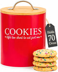 D'Lifeful Farmhouse Airtight Cookie Jar with Bamboo Lid - Kitchen Counter Storage Container for Cookies or even Candy (Red, Small Size (6.5" x 5.25"))