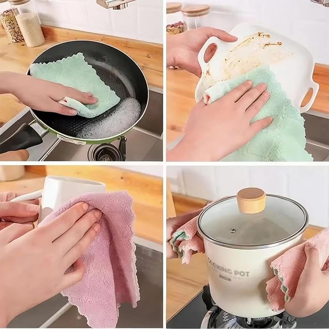 Reusable Microfiber Kitchen Cleaning Cloths – Super Absorbent, Quick-Drying Dish Towels for Kitchen Car Furniture Bowl Tea. 10.6" x 6.3" Coral Velvet Dishcloths Lint-Free Machine Washable 24 Pack Rags