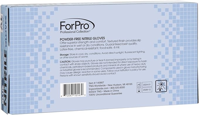 ForPro Disposable Nitrile Gloves, Chemical Resistant, Powder-Free, Latex-Free, Non-Sterile, Food Safe, 4 Mil