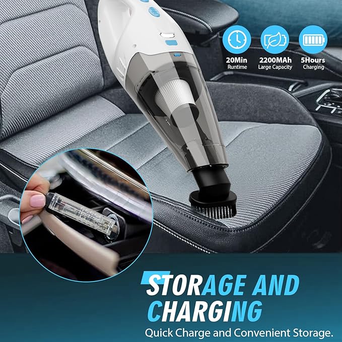 FUOAYOC Handheld Vacuum Cordless,Car Cordless Rechargeable, 6KPA Powerful Suction Hand Held Vacuum with LED Light/Multi Accessories, 1.6lbs Mini Portable Vacuum Cleaner for Home/Car/Office Cleaning
