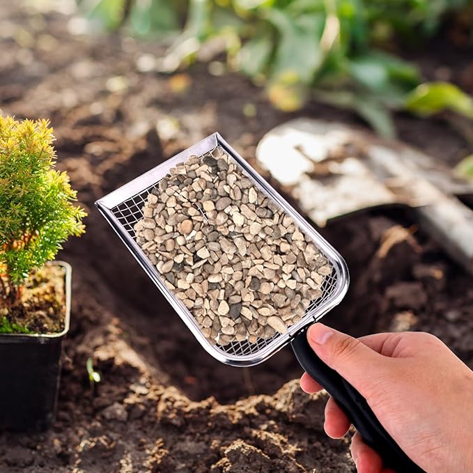2pcs Gardening Soil Sifter, 5 & 2.8mm Garden Sand Compost Sieves Dirt Rocks Scoop Shovels with Ergonomic Handle Planting Tool Accessories Supplies