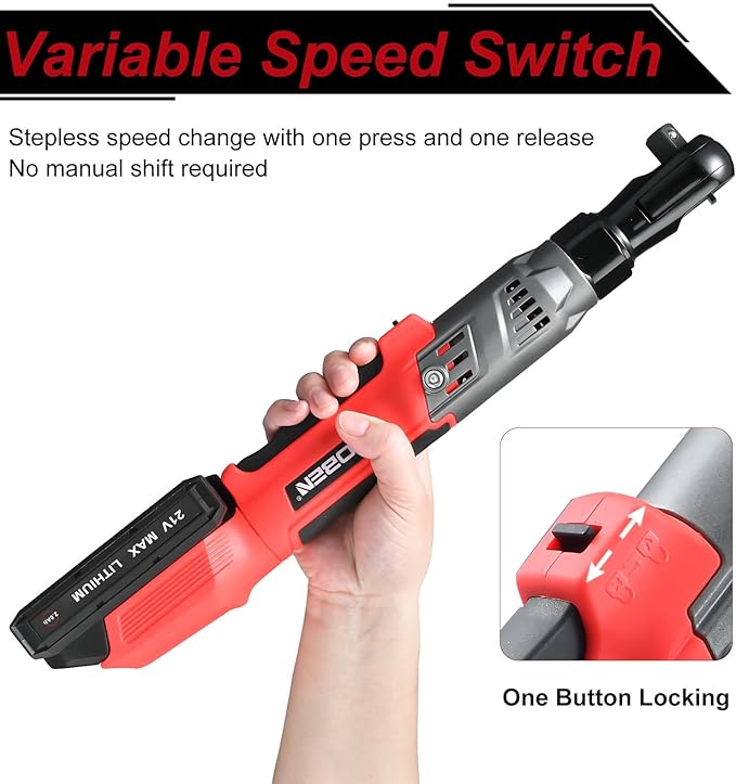 AOBEN 21V 3/8" Cordless Ratchet Wrench Kit-74 Ft-lbs Brushless Electric Power Ratchet with Variable Speed, 2X2000mAh Lithium-Ion Battery, Charger, 8 Sockets, 1/4" & 1/2" Adaptors, 3" Extension Bar